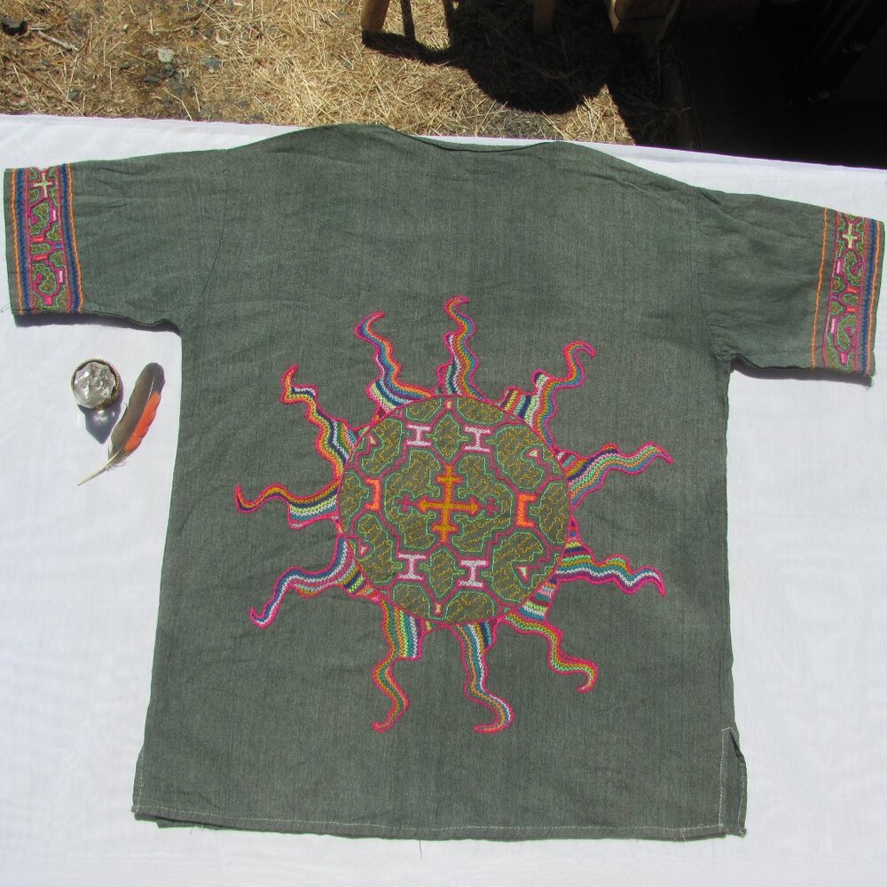 Peruvian Import Sun Embroidered Tunic Size Small Boho Hippie Festival Tribal Art